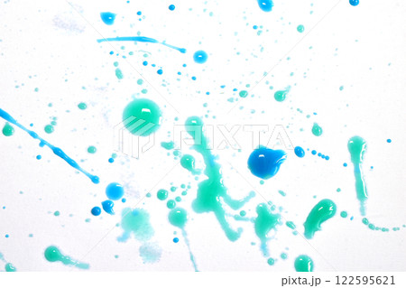 Abstraction. Drops of paint splashed on a white background. 122595621