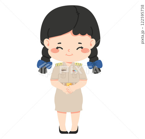 woman teacher bowing in apology and paying respect woman teacher bowing in apology and paying respect 122595738