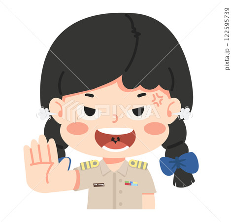 female teacher raising her hand as a gesture to stop 122595739