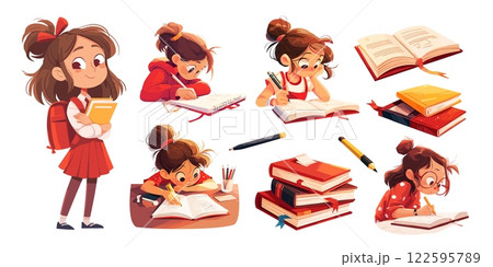 girl doing homework cartoon. little lady...のイラスト素材 [122595789] - PIXTA