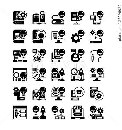 knowledge education learning black silhouette solid glyph icon set knowledge education learning black silhouette solid glyph icon set 122596020