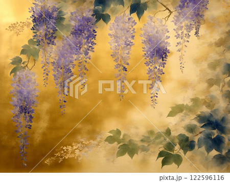 和風水彩画　金地　藤 122596116