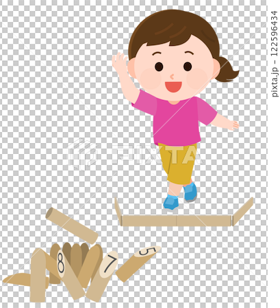 Illustration of a girl playing Mölkky Illustration of a girl playing Mölkky 122596434