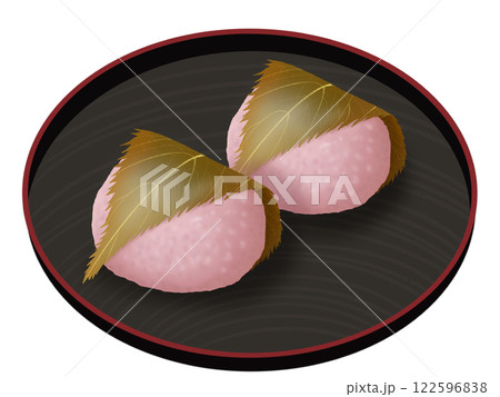 お皿にのった関西風の桜餅 122596838
