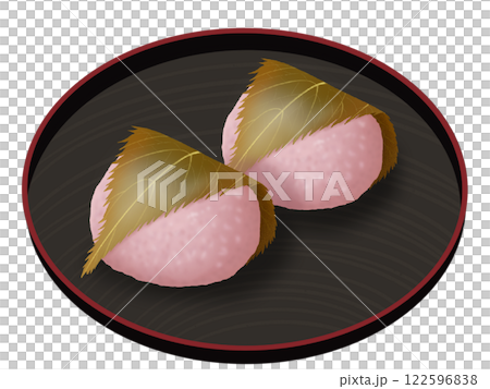 お皿にのった関西風の桜餅 122596838