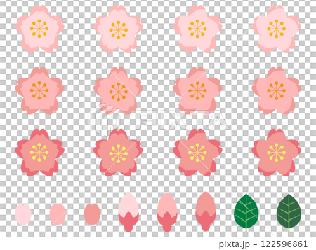 カラフルな桜の花のセットその2 カラフルな桜の花のセットその2 122596861