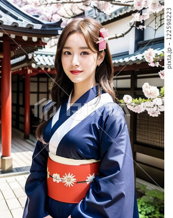 春の時期に観光を楽しむ若い女性 春の時期に観光を楽しむ若い女性 122598223