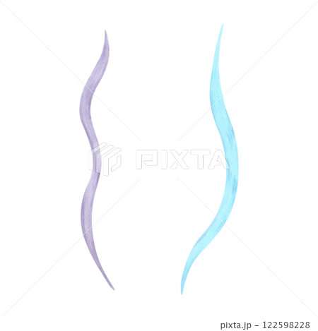 Curved underwater plant, seaweed. Watercolor and marker illustration. Hand drawn isolated art. Marine botanical algae clipart. Ocean flora shape. Suitable for cosmetic design, childrens room design. 122598228