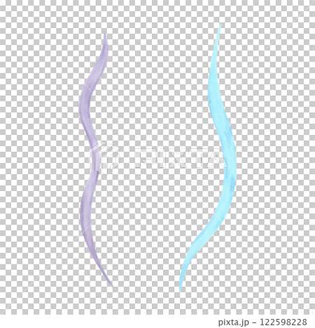 Curved underwater plant, seaweed. Watercolor and marker illustration. Hand drawn isolated art. Marine botanical algae clipart. Ocean flora shape. Suitable for cosmetic design, childrens room design. 122598228