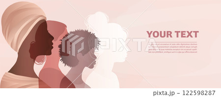 Group silhouette of multicultural women. Women s history month. International women s day. Empowerment inclusion - Diversity - equality - or girl power or concept. Banner copy space Group silhouette of multicultural women. Women s history month. International women s day. Empowerment inclusion - Diversity - equality - or girl power or concept. Banner copy space 122598287