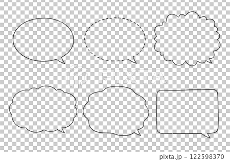 Hand-drawn manga-style speech bubbles: landscape, horizontal, monochrome, transparent Hand-drawn manga-style speech bubbles: landscape, horizontal, monochrome, transparent 122598370