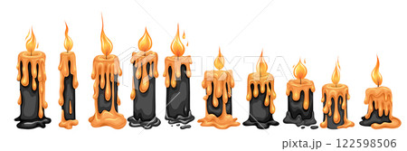 Mystical vector set of black melted candles isolated from background. Collection of hand drawn magical burning candles for icons and mobile apps. Mystical vector set of black melted candles isolated from background. Collection of hand drawn magical burning candles for icons and mobile apps. 122598506