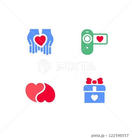 Set icons or Valentines day symbols, holiday signs designed for celebration, vector trendy modern style 122598557