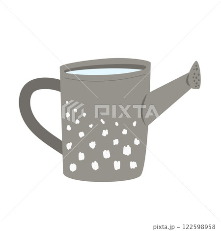 Metal watering can or pot isolated on white background. Cartoon vector illustration. Modern gardening tool Metal watering can or pot isolated on white background. Cartoon vector illustration. Modern gardening tool 122598958