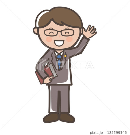 笑顔で手を振る男性弁護士の全身イラスト 122599546
