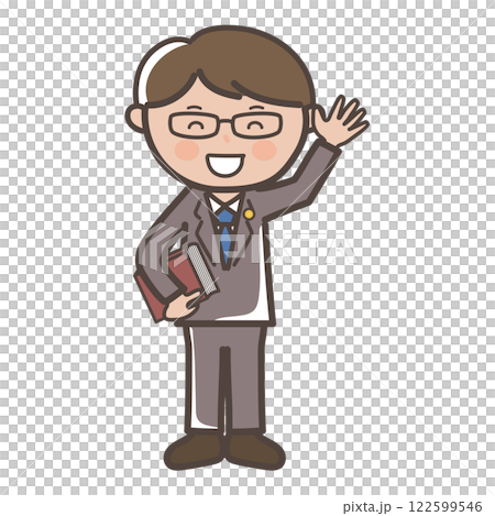 笑顔で手を振る男性弁護士の全身イラスト 122599546