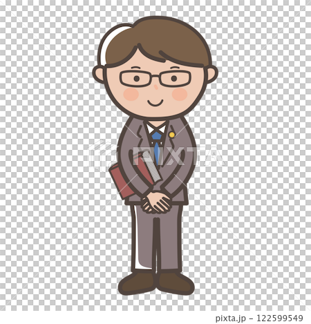 Full-body illustration of a male lawyer listening with a smile Full-body illustration of a male lawyer listening with a smile 122599549