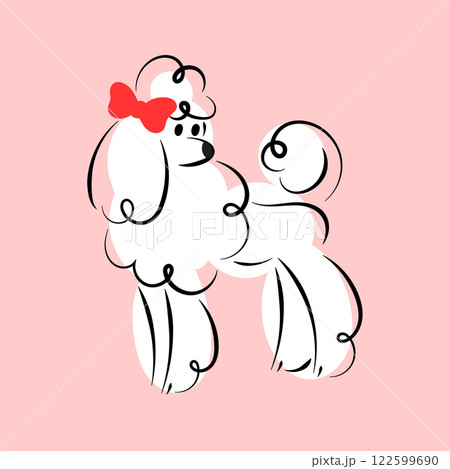 White poodle print. Cute sketch for design of various products. 122599690