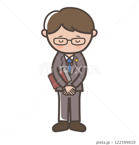 頭を下げて謝る男性弁護士の全身イラスト 122599810