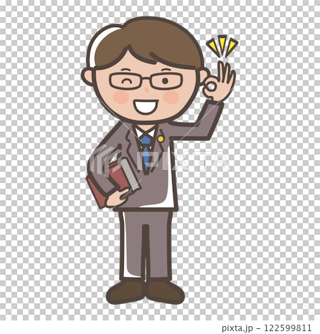 Full-body illustration of a male lawyer sending an OK sign of understanding 122599811