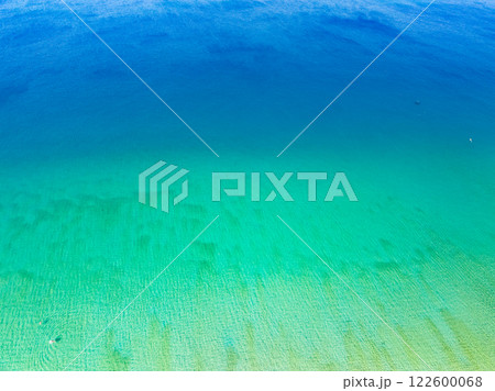Amazing sea surface in summer season background,Nature waves sea beach background,High angle view waves seascape nature view,Wide angle drone shot,Top view beach sand 122600068