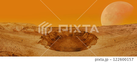 Apocalyptic Surreal unusual landscape, red surface of the planet Mars 122600157