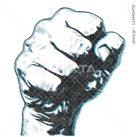 Men Thumbs Down Hand Illustration with Risograph Overprint and Retro Texture on White Background 122600458