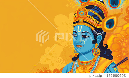 Ram Navami bokeh background with Hindu God Rama and copy space, day celebrates Hindu festival 122600498