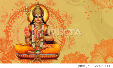 Ram Navami bokeh background with Hindu God Rama and copy space, day celebrates Hindu festival 122600543