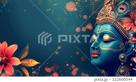 Ram Navami bokeh background with Hindu God Rama and copy space, day celebrates Hindu festival 122600544