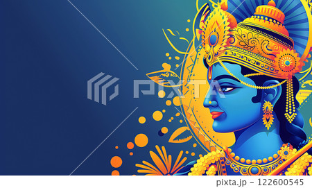 Ram Navami bokeh background with Hindu God Rama and copy space, day celebrates Hindu festival 122600545