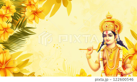 Ram Navami bokeh background with Hindu God Rama and copy space, day celebrates Hindu festival 122600546