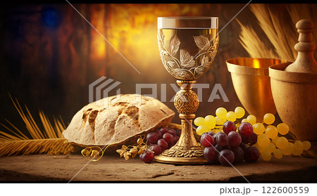 Holy communion on table on church.The Feast of Corpus Christi Concept, Religious Background. 122600559