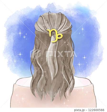山羊座の髪飾りを付け星空を見つめる後ろ姿の女性水彩イラスト 山羊座の髪飾りを付け星空を見つめる後ろ姿の女性水彩イラスト 122600566