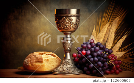 Holy communion on table on church.The Feast of Corpus Christi Concept, Religious Background. 122600603