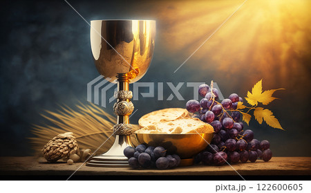 Holy communion on table on church.The Feast of Corpus Christi Concept, Religious Background. Holy communion on table on church.The Feast of Corpus Christi Concept, Religious Background. 122600605