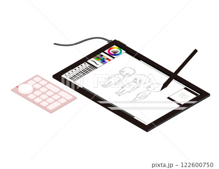 左手デバイスを使ってお絵かきしているアイソメトリックのイメージイラスト 122600750