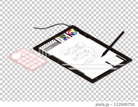 左手デバイスを使ってお絵かきしているアイソメトリックのイメージイラスト 122600750