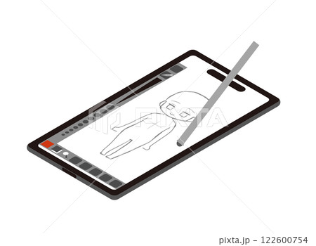 アイソメトリックのスマホで漫画やイラストを描くイメージイラスト アイソメトリックのスマホで漫画やイラストを描くイメージイラスト 122600754
