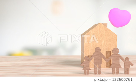 The Wood House and Pink Heart for family or property concept 3d Rendering. 122600761