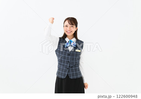 女性 制服 ビジネス ガッツポーズ 女性 制服 ビジネス ガッツポーズ 122600948
