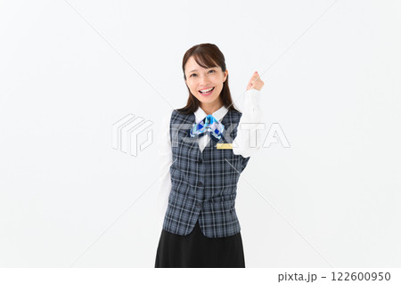 女性 制服 ビジネス ガッツポーズ 女性 制服 ビジネス ガッツポーズ 122600950
