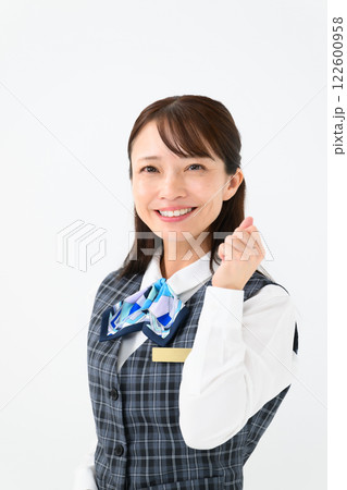 女性 制服 ビジネス ガッツポーズ 女性 制服 ビジネス ガッツポーズ 122600958