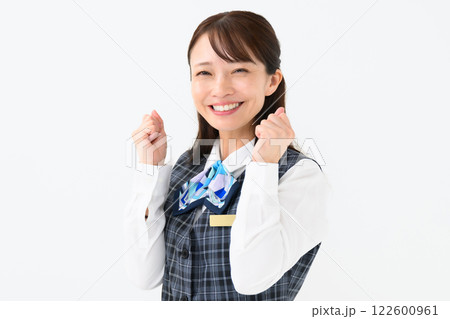 女性 制服 ビジネス ガッツポーズ 女性 制服 ビジネス ガッツポーズ 122600961