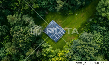 Fields of solar panels and systems to produce green electricity. AI Generated 122601546