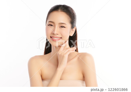 Beautiful young asian woman with clean fresh skin on white background, Face care, Facial treatment, Cosmetology, beauty and spa, Asian women portrait. 122601866