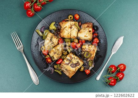 Oven baked mackerel. Oven baked mackerel. 122602622