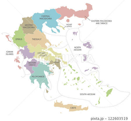 Vector map of Greece with regions or territories and administrative divisions. Editable and clearly labeled layers. 122603519