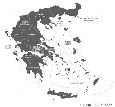 Vector map of Greece with regions or territories and administrative divisions. Editable and clearly labeled layers. 122603522