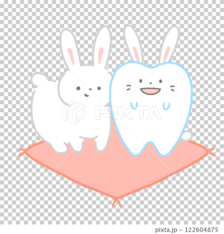 うさぎとうさぎの格好をした歯のキャラクター 122604875